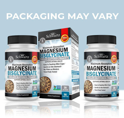 Magnesium Bisglycinate 100% Chelate No-Laxative Effect - Maximum Absorption & Bioavailability, Fully Reacted & Buffered - Healthy Energy Muscle Bone & Joint Support - Non-GMO Project Verified - 90 ct