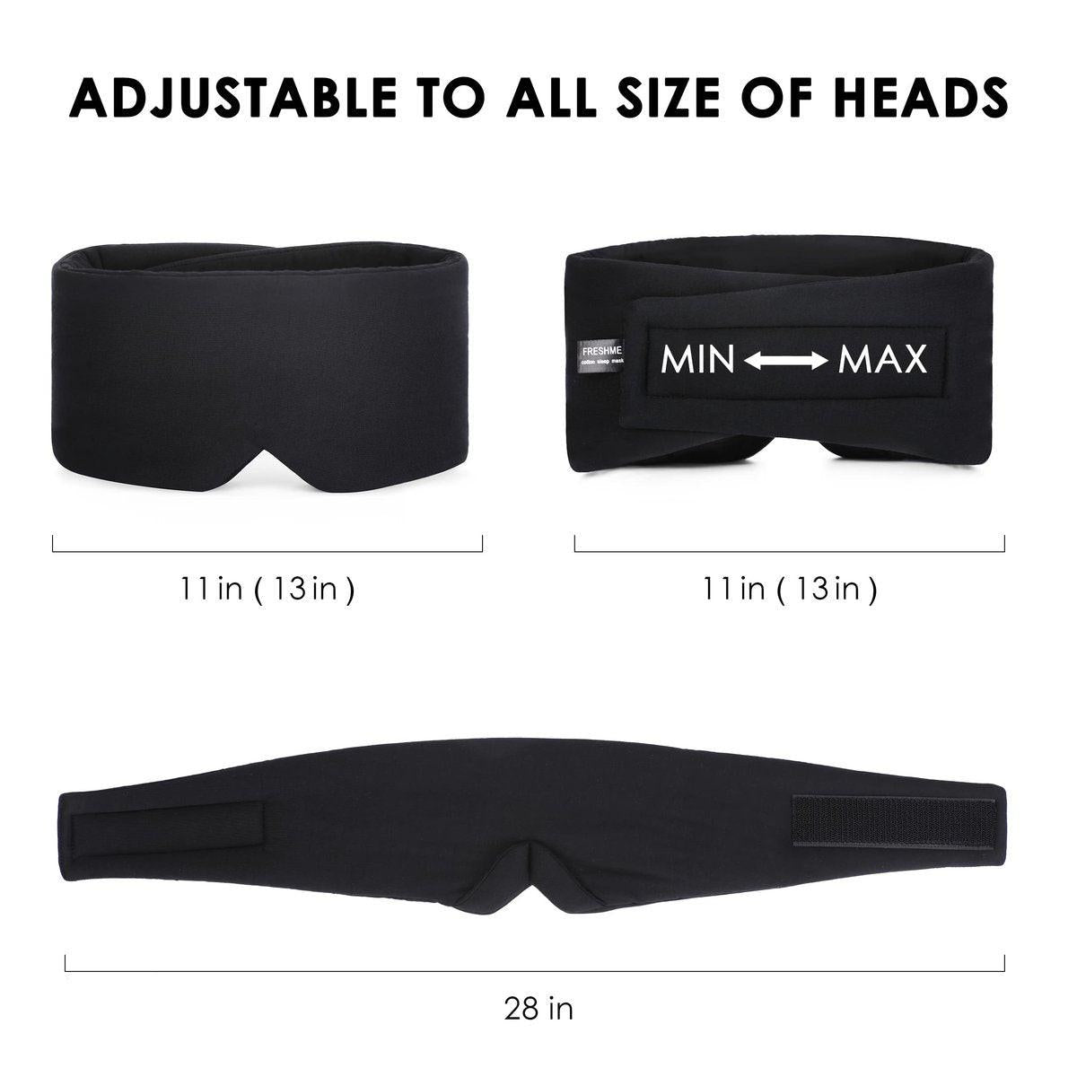 FRESHME Sleep Mask Blackout - Handmade Cotton Sleep Mask for Women Men Eye Mask for Sleeping Black Soft Eye Cover for Sleeping with Adjustable Velcro Breathable Eye Blindfold for Night Nap Travel - görsel 1