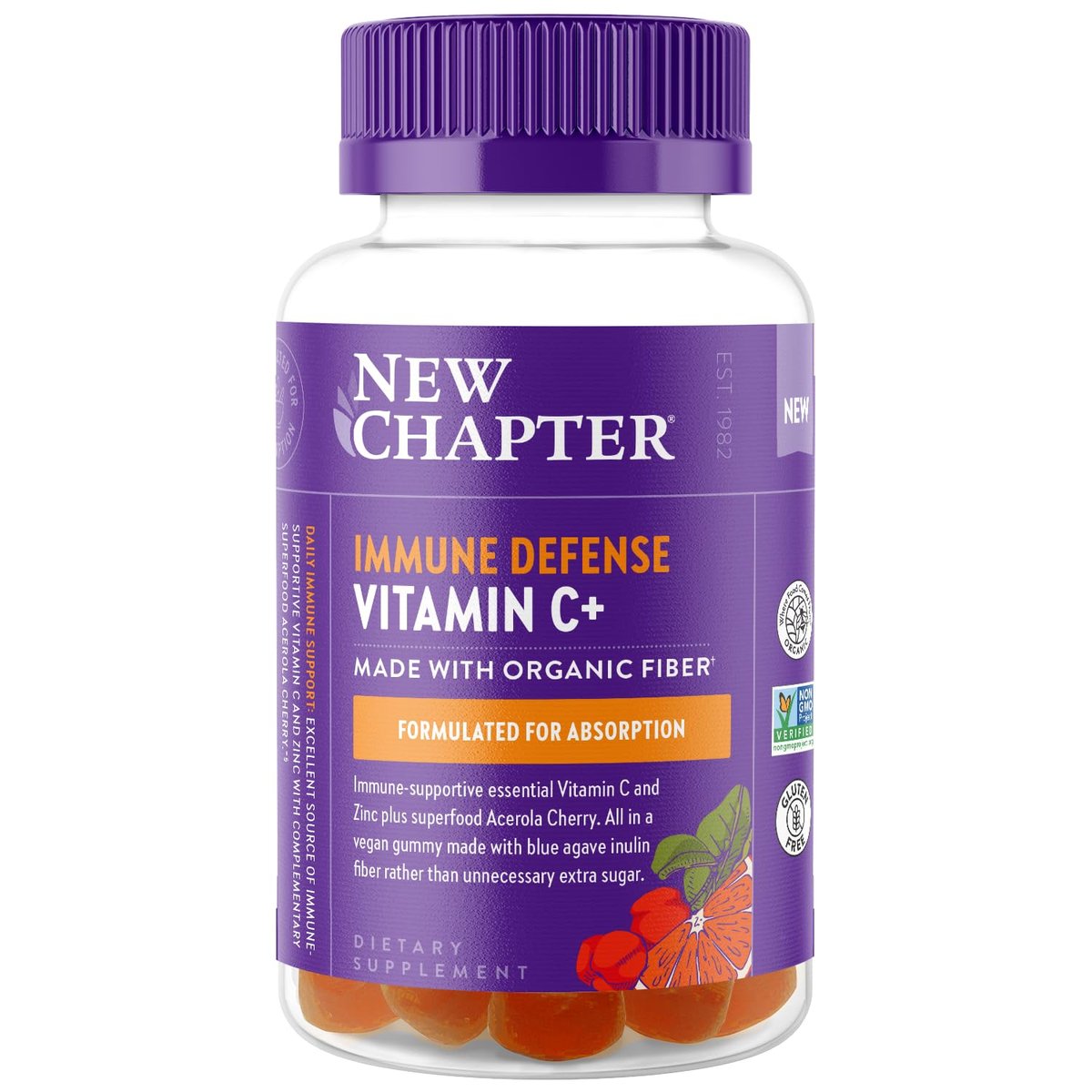 New Chapter Vitamin C+ Gummies – 35% Less Sugar§, Excellent Source of Vitamin C, Two Daily Gummies for Immune Support with Acerola Cherry, Vegan, Non-GMO, Gluten Free, Citrus Flavored, 60ct - görsel 8
