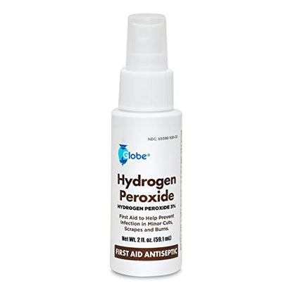 (3 Pack) Globe Hydrogen Peroxide 3% First Aid Antiseptic Topical Solution USP Spray Bottle, 2 Fl. Oz Convenient Pump Spray Bottle