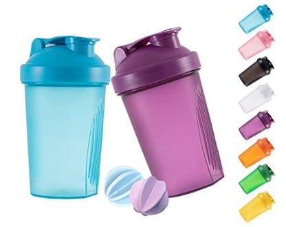 GAISHION Shaker Bottle Protein Shakes and 16-Ounce/400ML Shaker-Bottle with Whisk Balls, Non-BPA Plastic (Blue+Purple, 2-Pack)