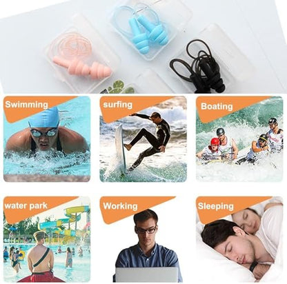 Ear Plugs for Swimming, Sleeping, Noise Cancelling, Snoring, Shooting, Working - Reusable Silicone Earplugs, Super Soft Ear Plug for Noise Reduction, Ears Protection (6 Colors)