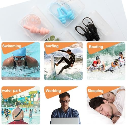 Ear Plugs for Swimming, Sleeping, Noise Cancelling, Snoring, Shooting, Working - Reusable Silicone Earplugs, Super Soft Ear Plug for Noise Reduction, Ears Protection (6 Colors) - görsel 13