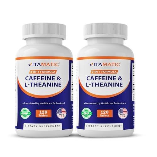 Vitamatic Caffeine Pills with L-Theanine – 300 mg Per Tablet – 120 Vegetarian Tablets (Pack of 2, Total 240 Tablets) - görsel 2