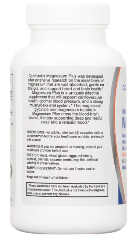 Cardiotabs Magnesium Plus – 200 mg of Magnesium Glycinate and Magnesium Taurate for Blood Pressure, Heart, Brain, Sleep & Mood Support – Highly Concentrated and Well Absorbed - 120 Capsules - görsel 5