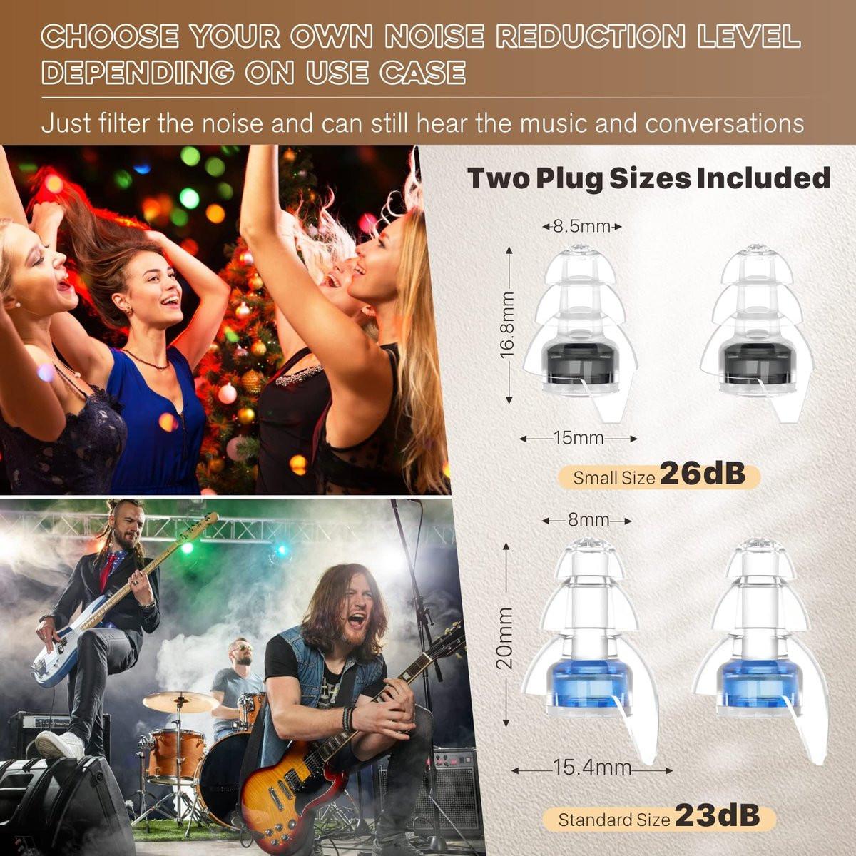 Hearprotek Concert Ear Plugs, 2 Pairs Reusable High Fidelity Musician Ear Plugs for Concerts Loud Music - Noise Reduction Ear Protection Earplugs for Rave, Festival, Music, Tinnitus Relief - görsel 5