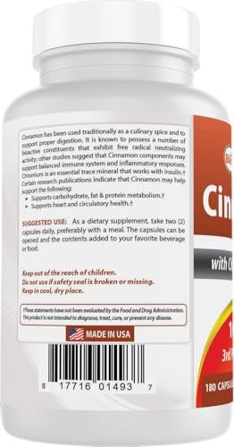 Best Naturals Cinnamon 2000 mg Equivalent with Chromium 400 mcg per Serving - Metabolism Support - 180 Capsules - görsel 14