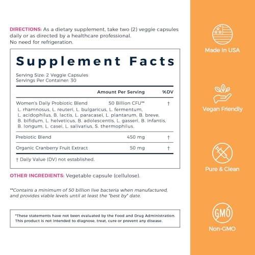 NewRhythm Women's Probiotics, Organic Cranberry, 50 Billion CFU 18 Strains, Probiotics with Prebiotics, Support Digestive Health, No Refrigeration Needed, Non-GMO, No Soy, 60 Vegan Capsules, No Dairy - görsel 12