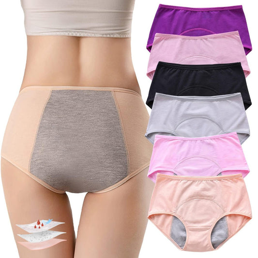 ZJHTK 6Pcs Cotton Incontinence Underwear for Women, Middle Waisted Panties for Women over 60, Reusable Protective Briefs,3XL Multicolor