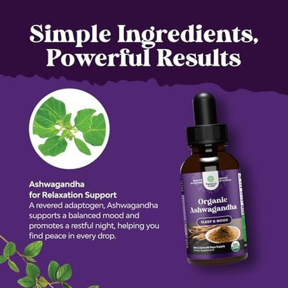 USDA Organic Ashwagandha Liquid Drops - Ashwagandha Root Extract for Stress and Mood Support - Delicious Pure Adaptogen Drops for Adults - Alcohol-Free Herbal Tinctures for Rest - 1 Fl Oz