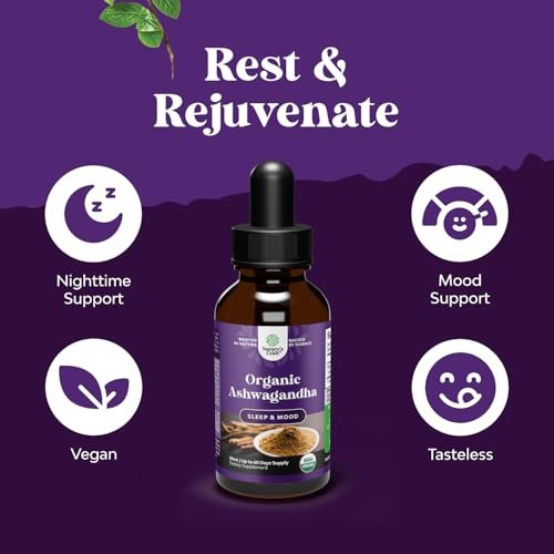 USDA Organic Ashwagandha Liquid Drops - Ashwagandha Root Extract for Stress and Mood Support - Delicious Pure Adaptogen Drops for Adults - Alcohol-Free Herbal Tinctures for Rest - 1 Fl Oz - görsel 7