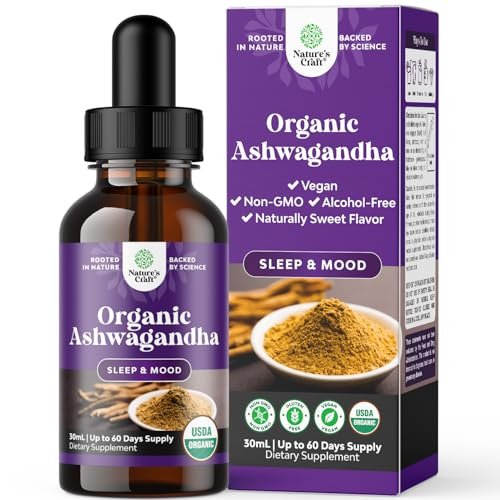 USDA Organic Ashwagandha Liquid Drops - Ashwagandha Root Extract for Stress and Mood Support - Delicious Pure Adaptogen Drops for Adults - Alcohol-Free Herbal Tinctures for Rest - 1 Fl Oz - görsel 1