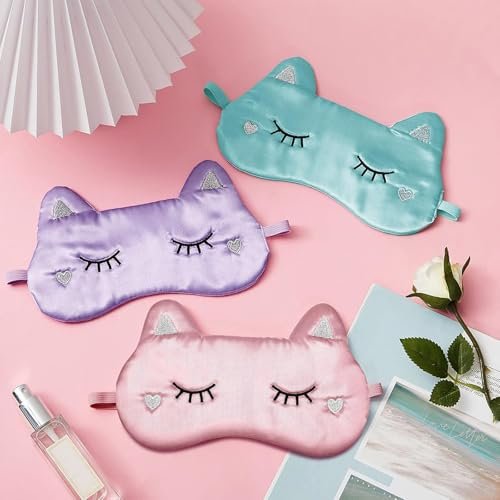 Haysandy 3 Pieces Sleep Mask for Kids Girls Cute Cat Sleeping Eye Cover Soft Mask Comfortable Funny Animal Night Eye Blindfold Cover for Kids Girls Women Home Travel (Silk Cat) - görsel 5