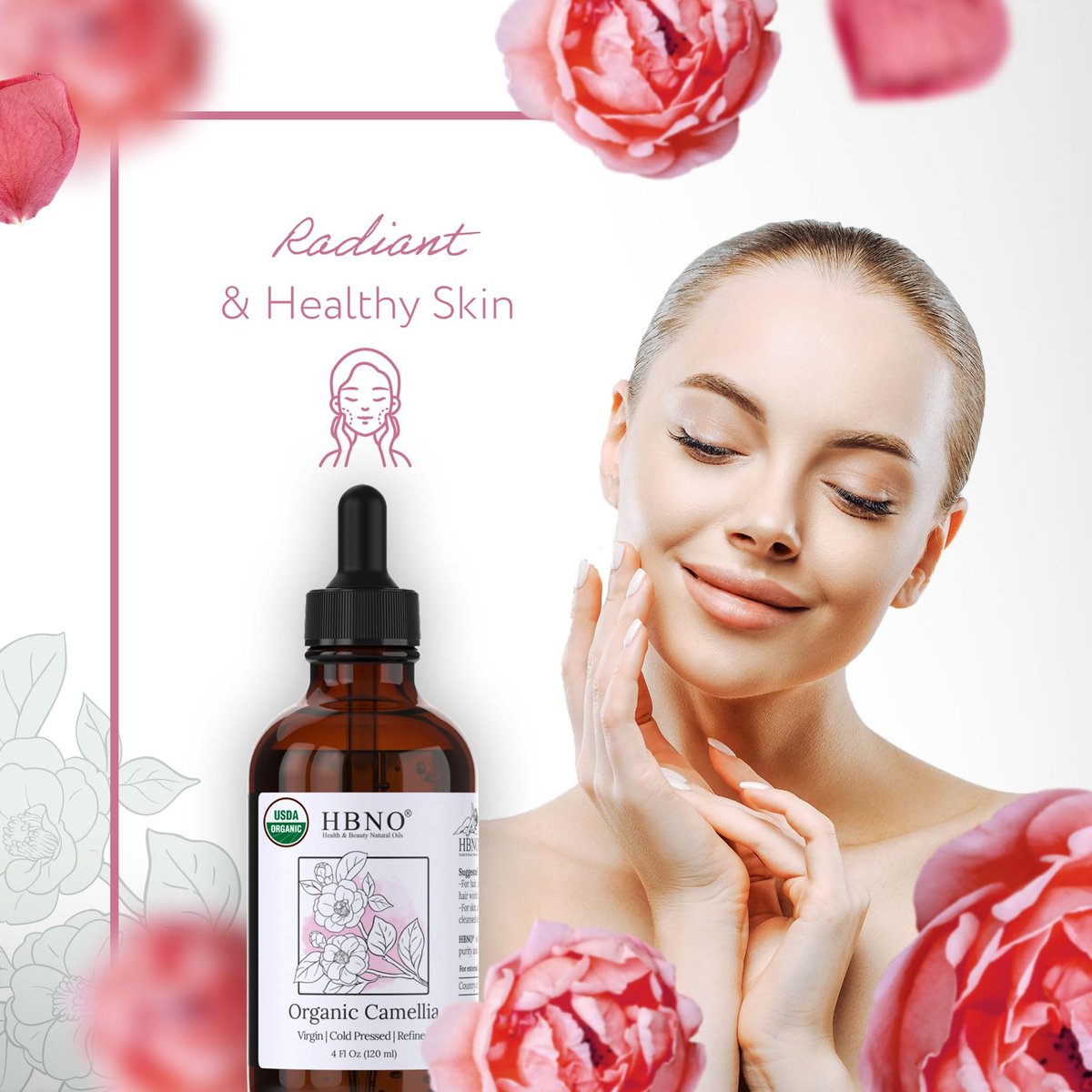HBNO Organic Camellia Oil - Huge 4 oz (120ml) Value Size - USDA Certified Organic Camellia Oil, Cold Pressed Carrier Oil for Face, Body, Lips, Nails, Shampoo & Conditioner - görsel 9