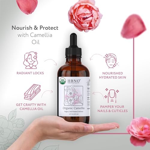 HBNO Organic Camellia Oil - Huge 4 oz (120ml) Value Size - USDA Certified Organic Camellia Oil, Cold Pressed Carrier Oil for Face, Body, Lips, Nails, Shampoo & Conditioner - görsel 4