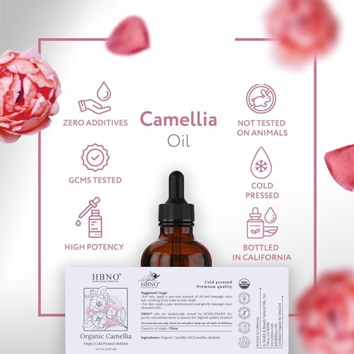 HBNO Organic Camellia Oil - Huge 4 oz (120ml) Value Size - USDA Certified Organic Camellia Oil, Cold Pressed Carrier Oil for Face, Body, Lips, Nails, Shampoo & Conditioner - görsel 8