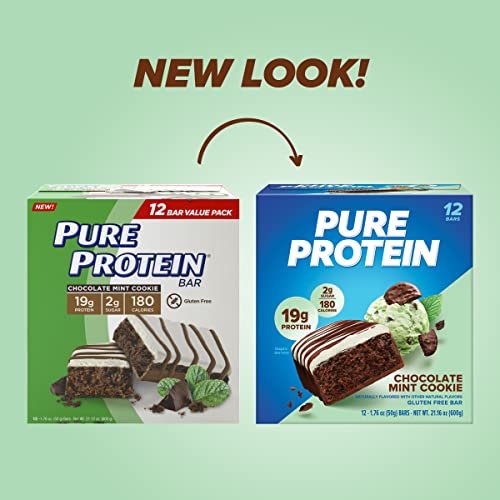 Pure Protein Chocolate Mint Cookie Protein Bars – 20g Protein, 3g Sugar, 190 Calories (12 count) Low Sugar* High Protein Snack - Gluten Free - Perfect for a Healthy Snack - görsel 4