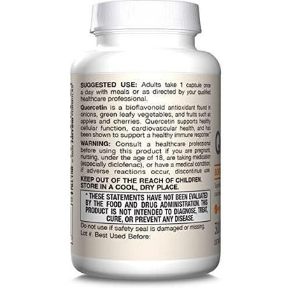 Jarrow Formulas Quercetin 500mg Capsules - 30 Veggie Caps - Supports Antioxidant Status, Cardiovascular Health & Immune Health - 30 Servings