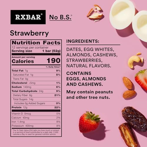 RXBAR Protein Bars, 12g Protein, Gluten Free Snacks, Strawberry, 22oz Box (12 Bars) - görsel 16