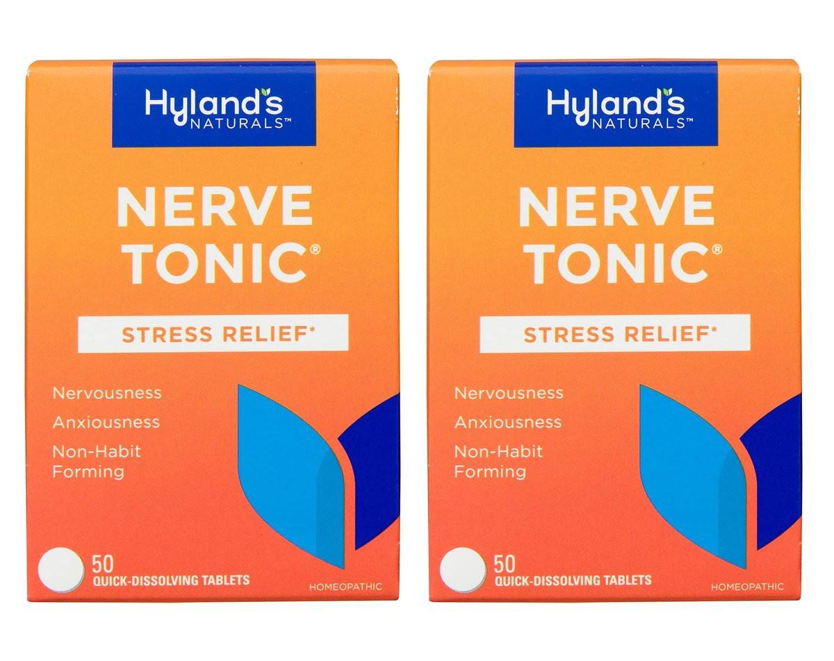 Hyland's Nerve Tonic Stress Relief Tablets, Natural Relief of Restlessness, Nervousness and Irritability Symptoms, 50 Count (2 Pack) - görsel 1