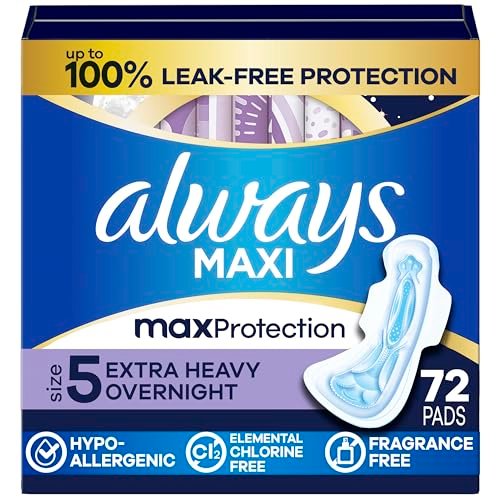 Always Maxi Overnight Pads with Wings, Size 5, Extra Heavy Overnight, Unscented, 72 Count - görsel 1