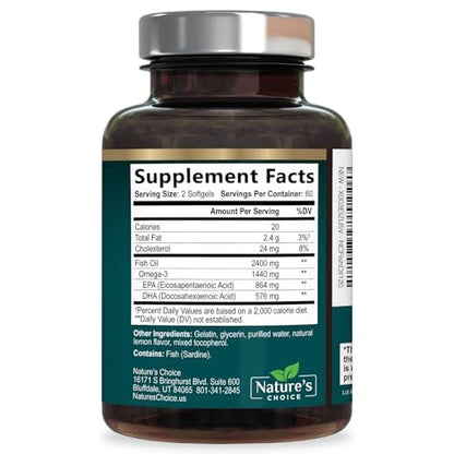 Omega 3 Fish Oil Supplements - 2400mg Fish Oil Per Serving - Triple Strength Omega-3 with Fatty Acids EPA & DHA - Natural Heart, Brain & Immune Support - Wild Caught, Bottled in USA - 180 Softgels