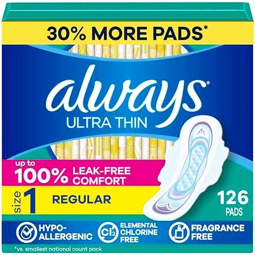 Always Ultra Thin Feminine Pads with Wings, Size 1 Regular Absorbency, Unscented, 126 Count - görsel 2