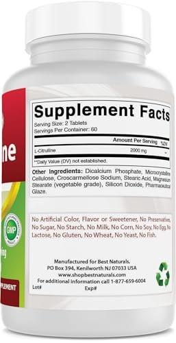 Best Naturals L-Citrulline 2000mg/Serving - Non-GMO - Gluten Free - 120 Tablets - görsel 1