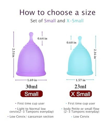 Ginalaia Small Menstrual Cup with Collapsible Storage Cup, Leak-Proof Design with Medical Grade Silicone Period Cups Reusable Comfortably use for 12 Hours(S+XS)