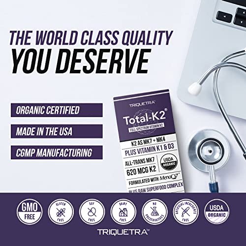 Total K2® | Vitamin K2 as MK7 & MK4 | Plus K1 & Vitamin D3 Cofactor - 620 mcg K2 per Serving - All-Trans MK7 from MenaQ7® - Full-Spectrum Vitamin K - Vegan, Organic Certified (60 Capsules) - görsel 9