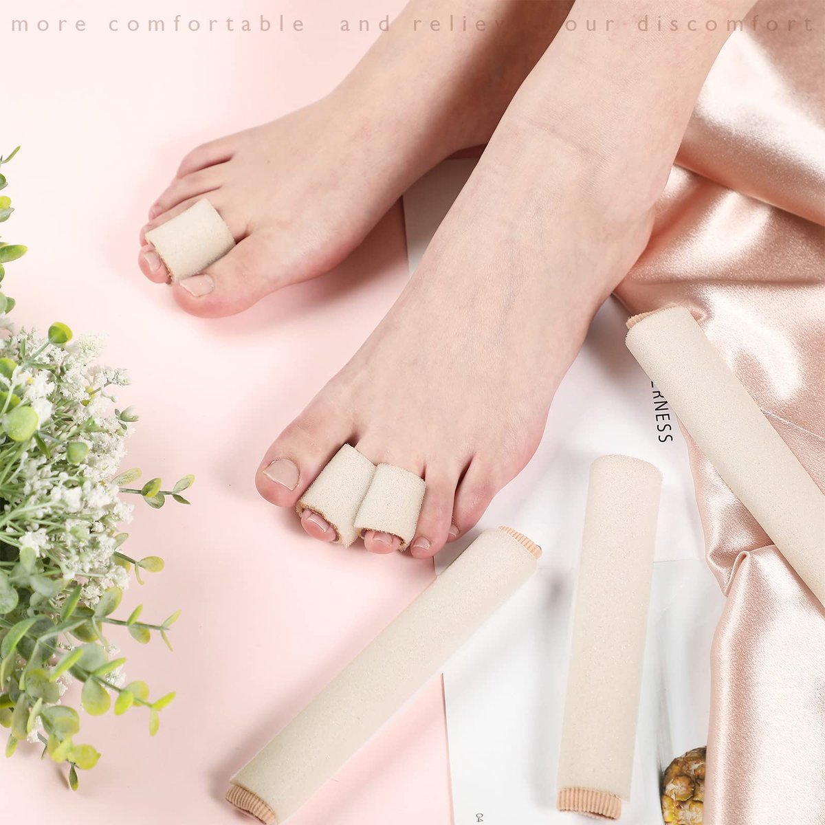 Tondiamo 6 Pieces Foam Toe Protector Sleeves Foam Bandages Tube Toe Cushion for Feet, Bunion, Hammer, Callus Corn, Bliste, Pain Relief (Medium, Beige) - görsel 13