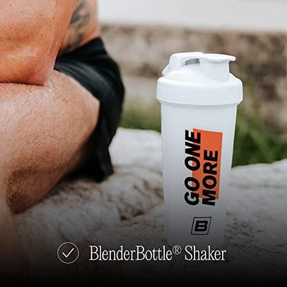 BARE PERFORMANCE NUTRITION Go One More BlenderBottle Shaker Bottle, 28 oz Shaker Bottle with Wire Whisk, White