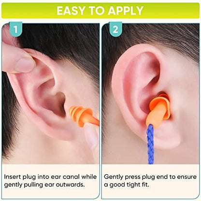 TICONN 12 Pairs Reusable Silicone Ear Plugs for Sleeping Noise Cancelling, Individually Wrapped 25dB NRR Corded Earplugs for Study Concentration Travel
