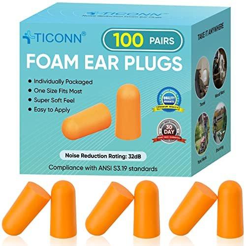 TICONN 100 Pairs Foam Ear Plugs, Individually Wrapped 32dB NRR Noise Reduction Earplugs for Sleeping Hearing Protection Travel Study Concentration Construction Site (100 Pairs) - görsel 18