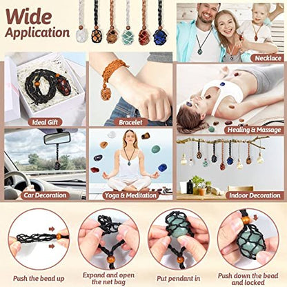 Evatage Crystals Necklace Holders and Healing Stones Set, 6Pcs Adjustable Crystal Cage with 7 Chakra Crystals and Healing Stones for Yoga, Meditation, Jewelry Gift and Home Decor