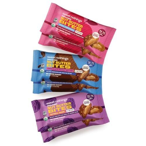 Sweet Nothings, Variety Pack: Chocolate, Apple Cinnamon, and Oatmeal Raisin, USDA Organic Nut Butter Bites Protein 6-2 Bite Value Packs (2 of each flavor) - No Added Sugar, Good Source of Fiber, Only 7 Ingredients - görsel 6