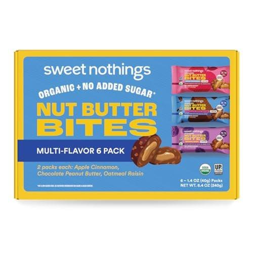 Sweet Nothings, Variety Pack: Chocolate, Apple Cinnamon, and Oatmeal Raisin, USDA Organic Nut Butter Bites Protein 6-2 Bite Value Packs (2 of each flavor) - No Added Sugar, Good Source of Fiber, Only 7 Ingredients - görsel 1