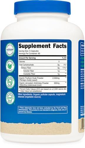 Nutricost Fiber Capsules with Prebiotic Fiber Supplement 300 Capsules - Made with Organic Psyllium Husk & Organic Jerusalem Artichoke, 60 Servings, Gluten Free, 3 G Per Serving - görsel 8