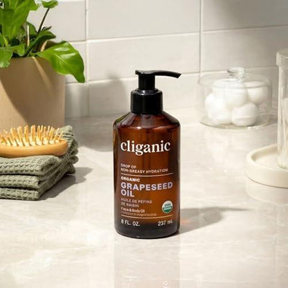 Cliganic Organic Grapeseed Oil, 100% Pure - For Skin, Hair & Face | Natural Cold Pressed Unrefined