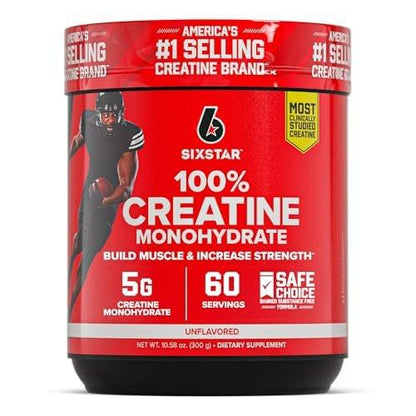 Six Star 100% Creatine Monohydrate Powder - Unflavored Micronized Creatine Monohydrate Supplement for Workout Performance, Muscle Building & Strength - Creatine Powder for Women & Men - 60 Servings