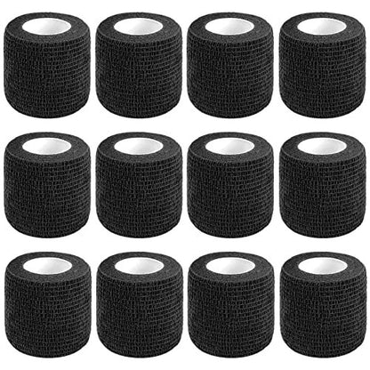CIYAGPOOU 12 Pack Self Adhesive Bandage Wrap, 2 Inches x 5 Yards, Black Vet Wrap - Flexible, Stretchy, Cohesive Bandage for First Aid, Sprains Protection