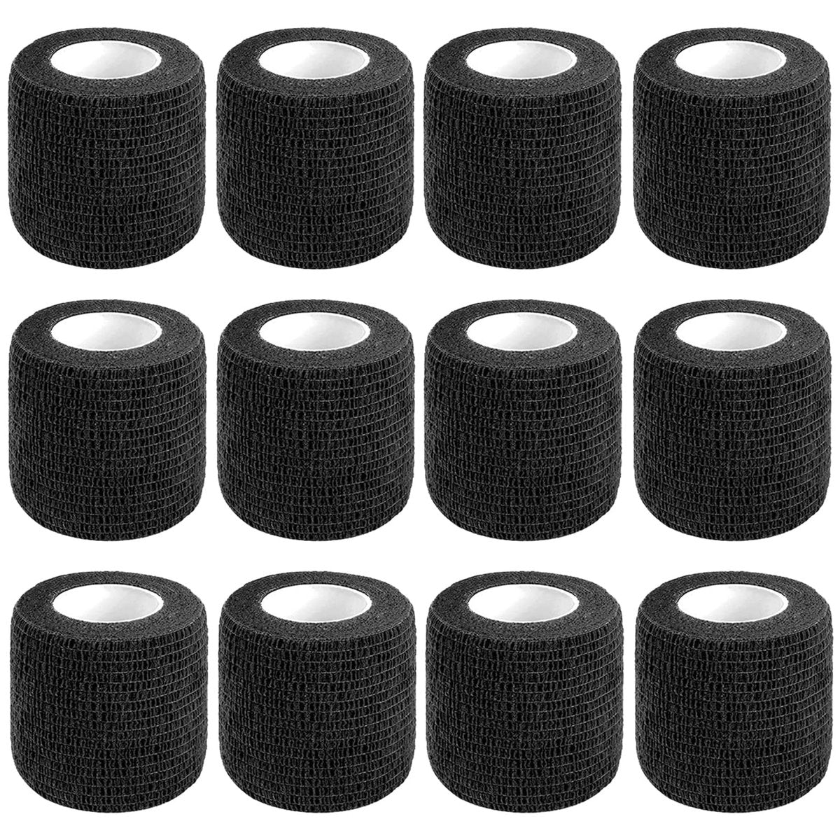 CIYAGPOOU 12 Pack Self Adhesive Bandage Wrap, 2 Inches x 5 Yards, Black Vet Wrap - Flexible, Stretchy, Cohesive Bandage for First Aid, Sprains Protection - görsel 1
