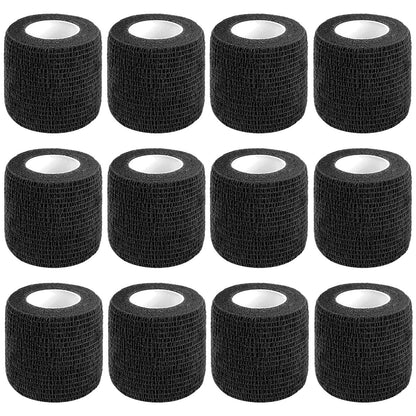 CIYAGPOOU 12 Pack Self Adhesive Bandage Wrap, 2 Inches x 5 Yards, Black Vet Wrap - Flexible, Stretchy, Cohesive Bandage for First Aid, Sprains Protection