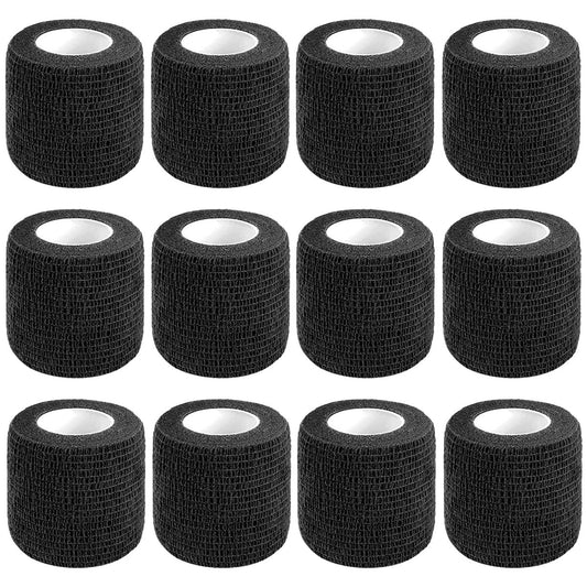 CIYAGPOOU 12 Pack Self Adhesive Bandage Wrap, 2 Inches x 5 Yards, Black Vet Wrap - Flexible, Stretchy, Cohesive Bandage for First Aid, Sprains Protection