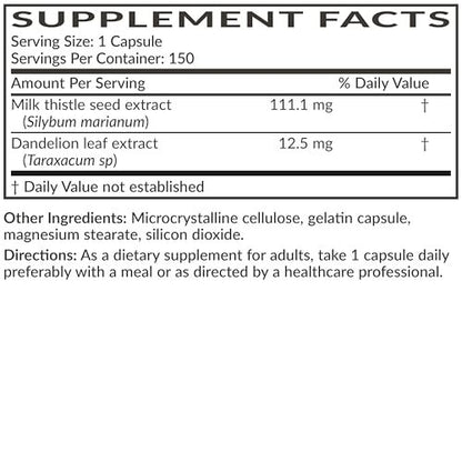 Futurebiotics Milk Thistle Silymarin Marianum & Dandelion Extract Liver Health Support, Antioxidant Support, Detox, 150 Capsules