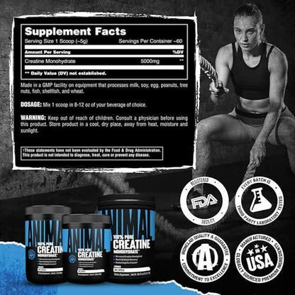 Animal Creatine Monohydrate Powder — Micronized for Muscle Recovery, Cellular Energy, and Daily Wellness — for Men and Women — Unflavored 300g