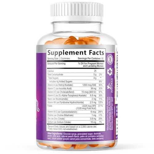 Prenatal Vitamins for Women - Pregnancy Vitamins Gummies with Folic Acid, Vitamin A, C, D3, B12, B6 - Prenatal Multivitamin Gummy for Fetal Support, Pregnant & Nursing Women - 120 Gummies - görsel 1