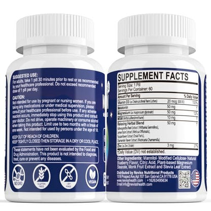 NEVISS Melatonin 50 mg for Adults - Extra – Extra Strength Melatonin (50 mg): A high dose to help regulate – Image 1