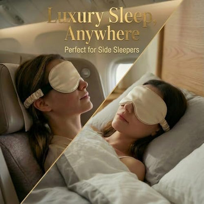 MATASSE 100% Mulberry Silk Sleep Mask 22 Momme Grade 6A - 3D Contoured Eye Mask for Sleeping, 14mm Deep Eye Cups, Total Blackout Blindfold for Women Men, Adjustable Strap, Side Sleeper
