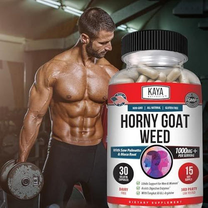 Kaya Naturals Horny Goat Weed for Men and Women - 1560mg Complex with Maca, Saw Palmetto, Ginseng, Arginine Vitamin Supplement - Horny Goat Weed - 30 Count